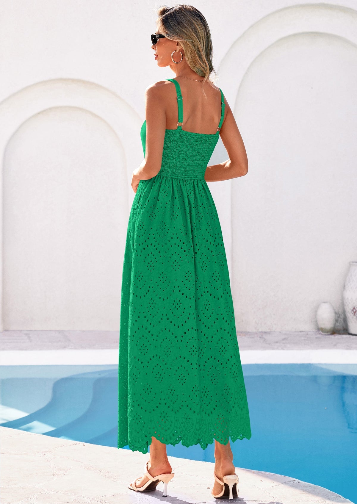 Eyelet Flowy Maxi Dress - Sleeveless, Square Neck, Beach - photo 70
