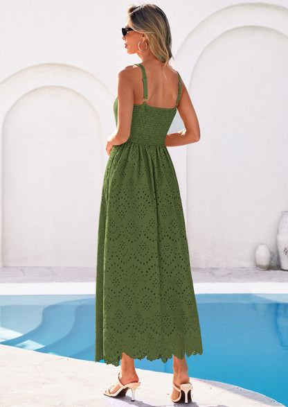 Eyelet Flowy Maxi Dress - Sleeveless, Square Neck, Beach - photo 27