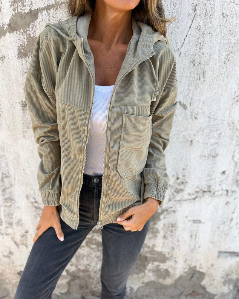 Women's corduroy cardigan relaxed fit with ribbed texture and vintage-inspired style