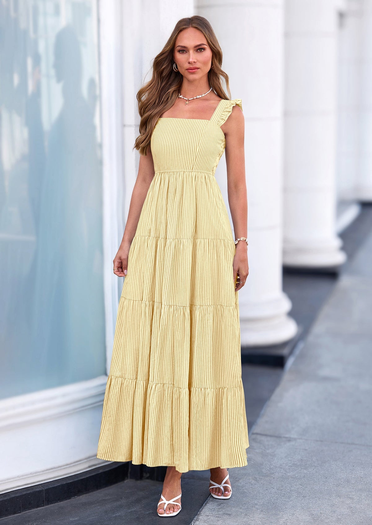 Striped Flowy Maxi Dress - Sleeveless, Square Neck, Casual - photo 1