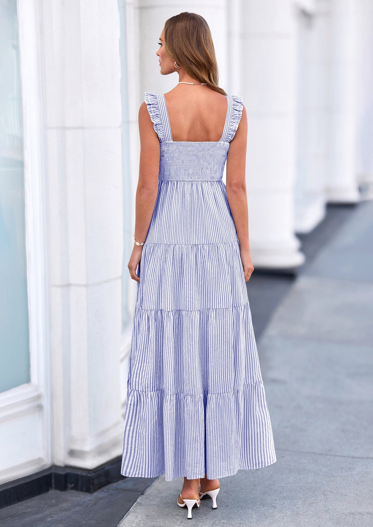 Striped Flowy Maxi Dress - Sleeveless, Square Neck, Casual - photo 39