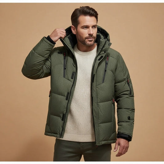 Orsenvi Men's White Duck Down Hooded Winter Jacket