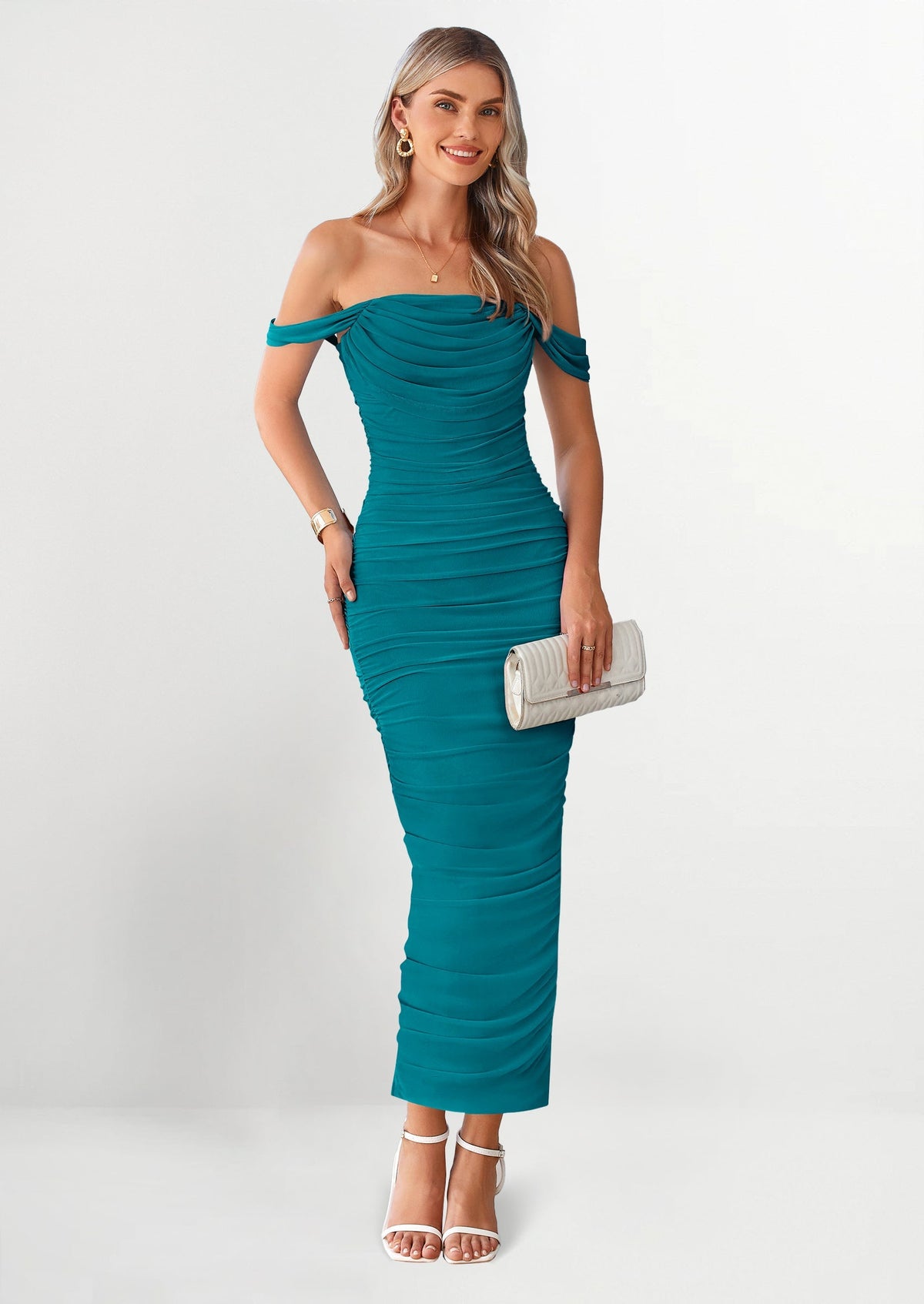Ruched Bodycon Maxi Dress - Off-Shoulder, Cocktail - photo 122