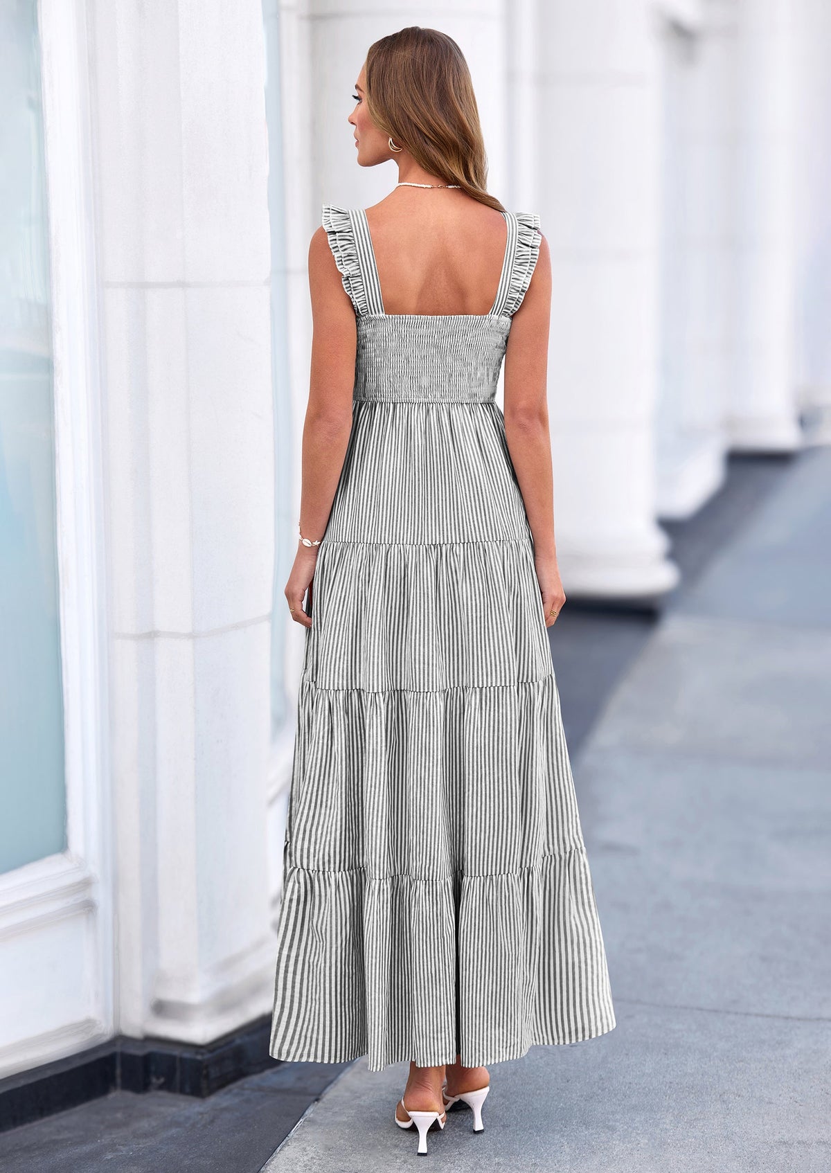 Striped Flowy Maxi Dress - Sleeveless, Square Neck, Casual - photo 45
