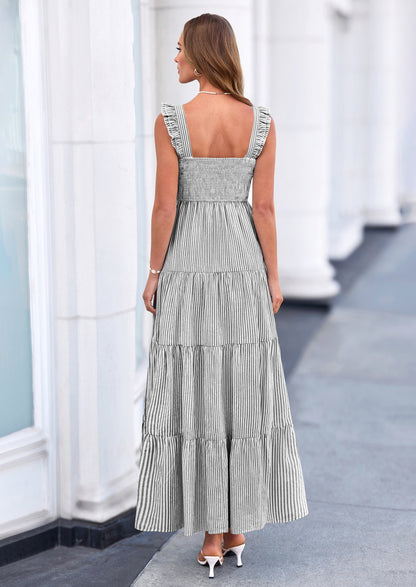 Striped Flowy Maxi Dress - Sleeveless, Square Neck, Casual - photo 45