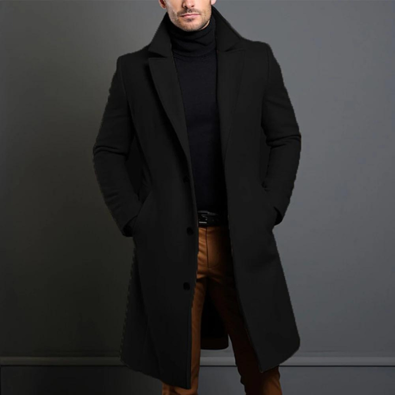 Orsenvi men's camel wool knee-length overcoat tailored fit with classic lapel