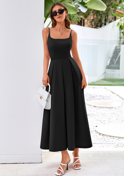 A-Line Flowy Maxi Dress - Spaghetti Strap, Square Neck, photo 12