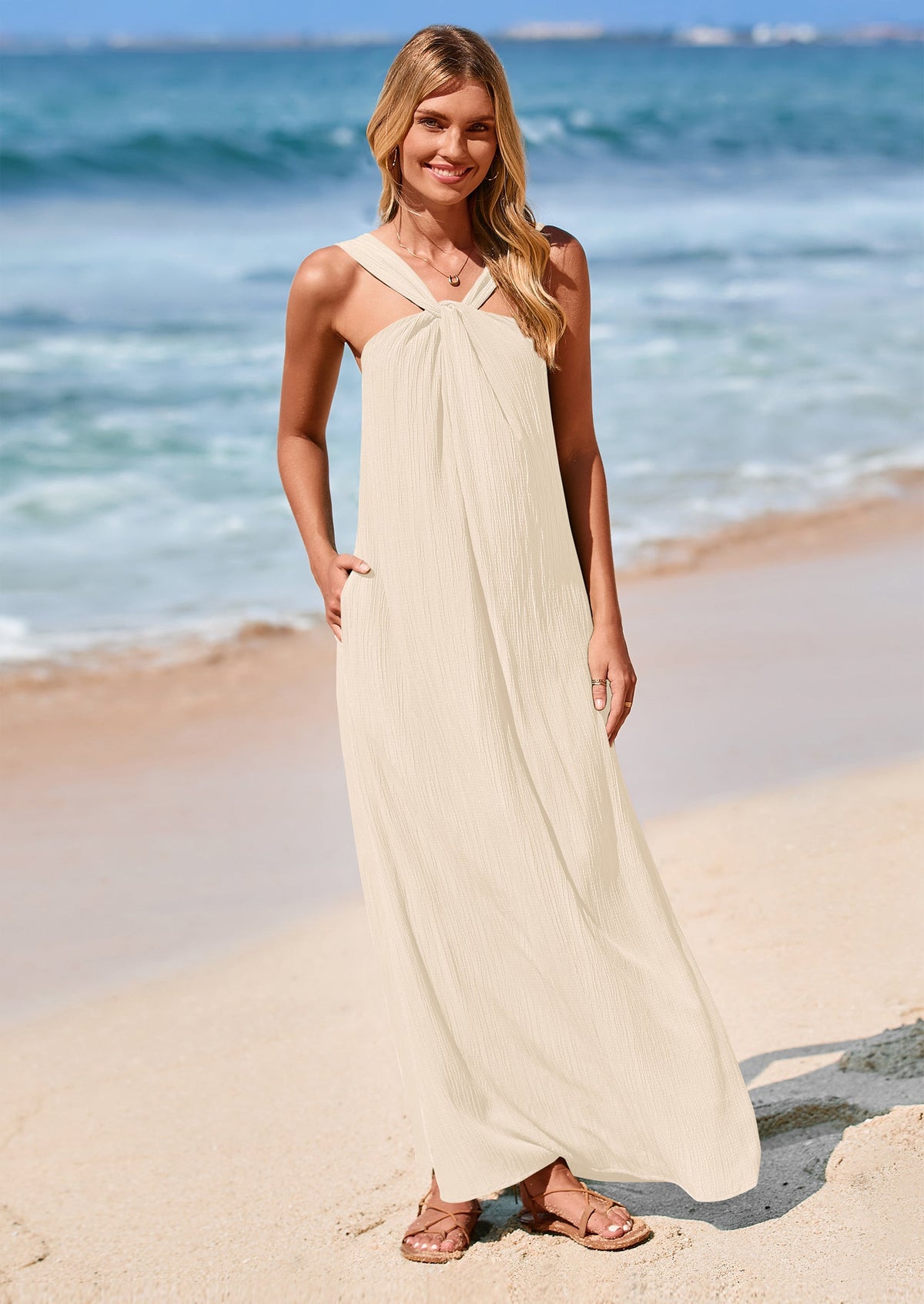 Apricot Flowy Maxi Dress - Sleeveless, Casual - photo 1