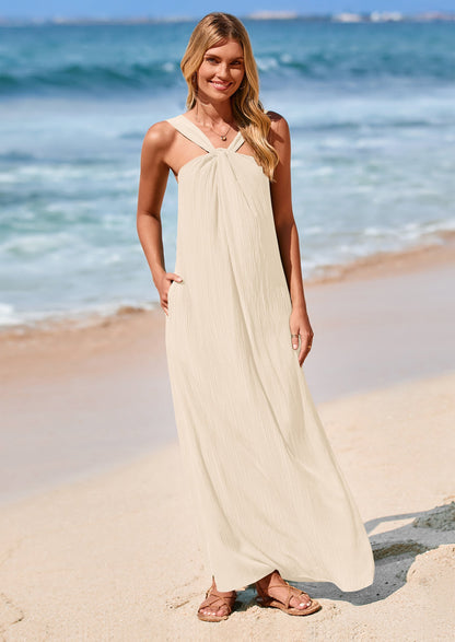 Apricot Flowy Maxi Dress - Sleeveless, Casual - photo 1