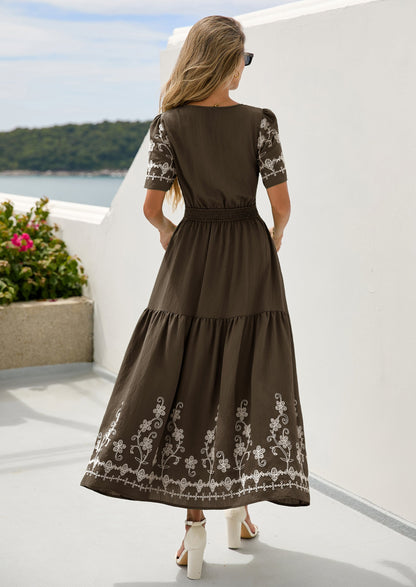 Floral A-Line Flowy Maxi Dress - Short Sleeve, V-Neck, Boho - photo 44
