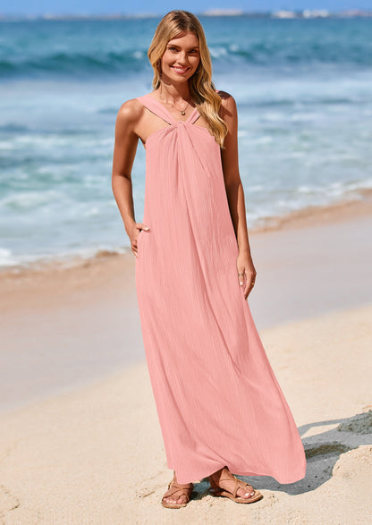 Apricot Flowy Maxi Dress - Sleeveless, Casual - photo 49