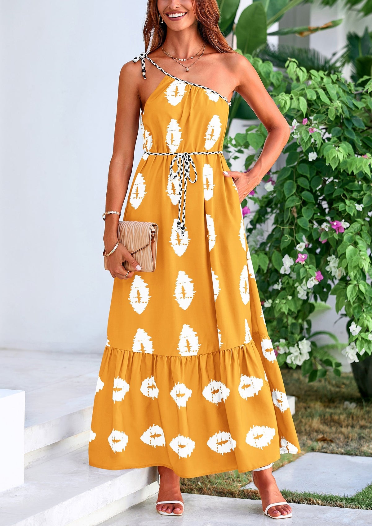 Flowy Maxi Dress - One-Shoulder, Boho - photo 3