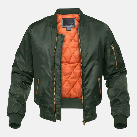 Men's Bomber Jacket With Quilted Lining Zippered Utility Pockets