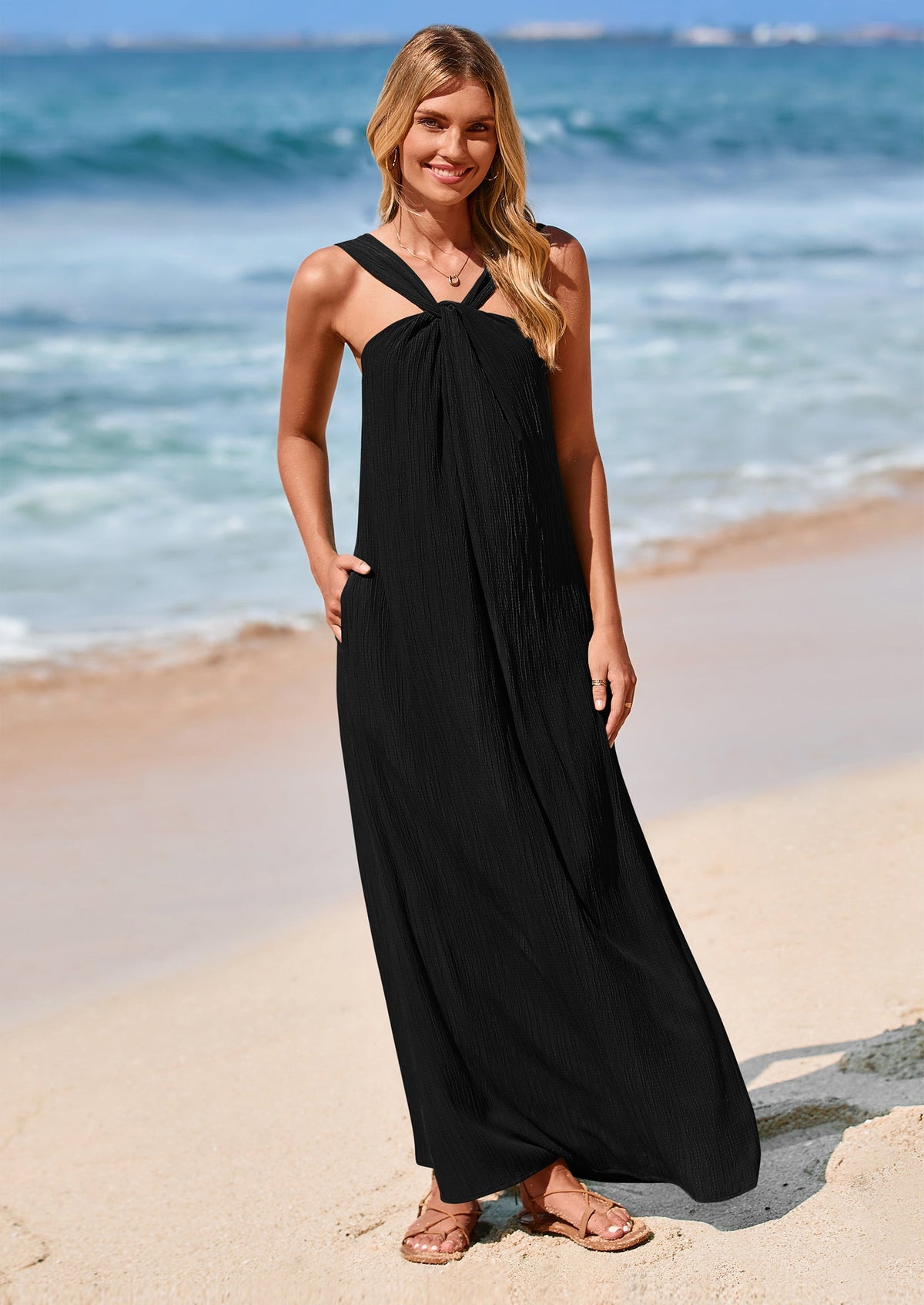 Apricot Flowy Maxi Dress - Sleeveless, Casual - photo 17
