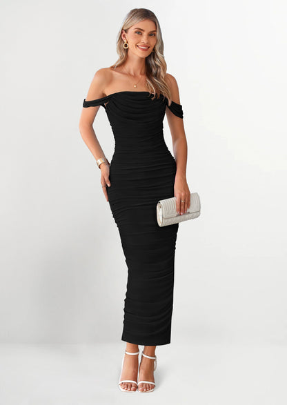 Ruched Bodycon Maxi Dress - Off-Shoulder, Cocktail - photo 50