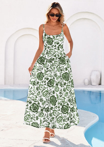 Eyelet Floral Flowy Maxi Dress - Spaghetti Strap, Square - photo 8