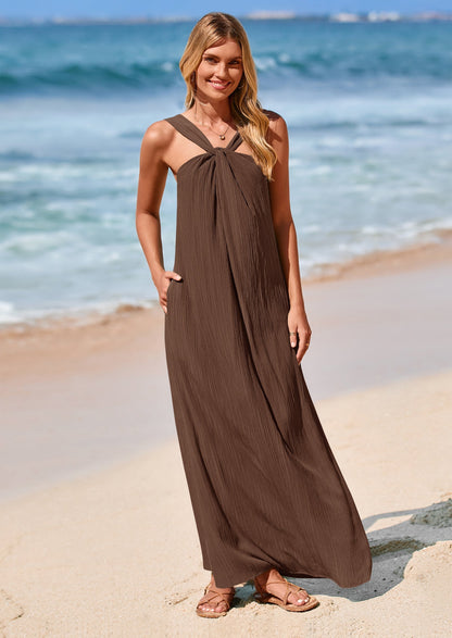 Apricot Flowy Maxi Dress - Sleeveless, Casual - photo 33