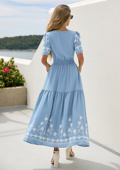 Floral A-Line Flowy Maxi Dress - Short Sleeve, V-Neck, Boho - photo 26