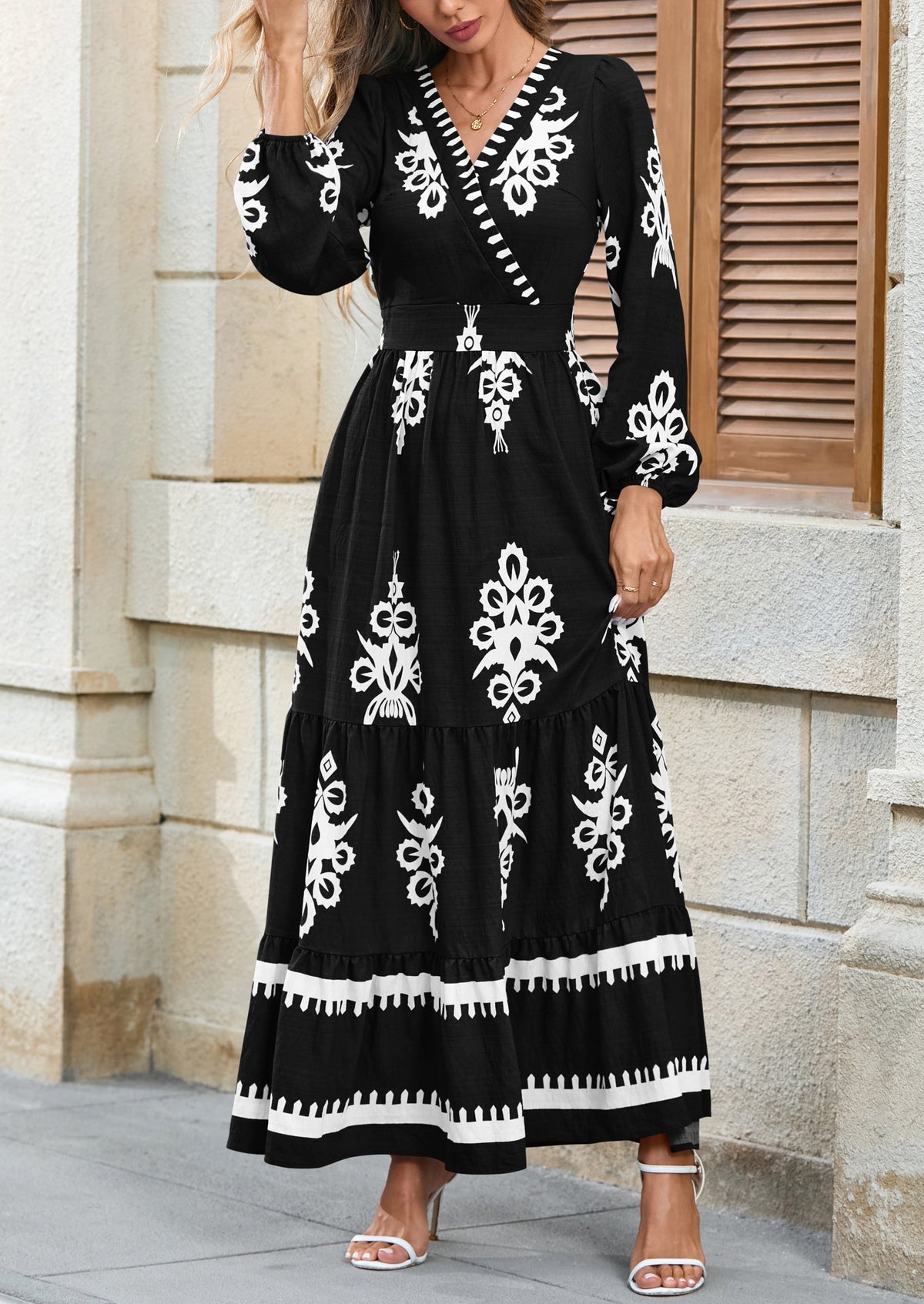Floral Flowy Maxi Dress - Long Sleeve, V-Neck, Wedding Guest - photo 30