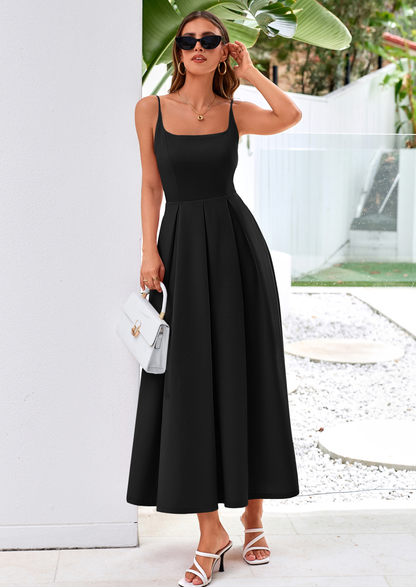A-Line Flowy Maxi Dress - Spaghetti Strap, Square Neck, photo 11