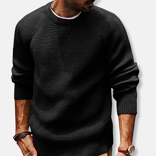 Men's Knit Texture Crew Neck Sweatshirt With Long Raglan Sleeves