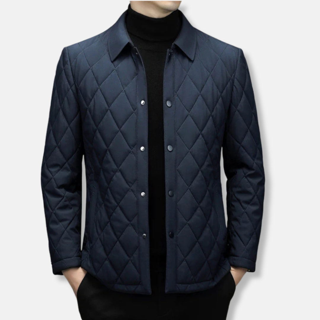 Men's Quilted Jacket Diamond Pattern Regular Fit Snap Button Hip