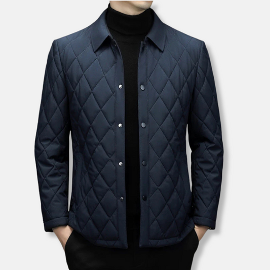 Men's Quilted Jacket Diamond Pattern Regular Fit Snap Button Hip