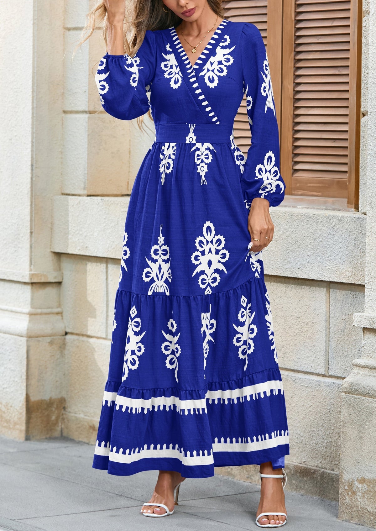 Floral Flowy Maxi Dress - Long Sleeve, V-Neck, Wedding Guest - photo 23