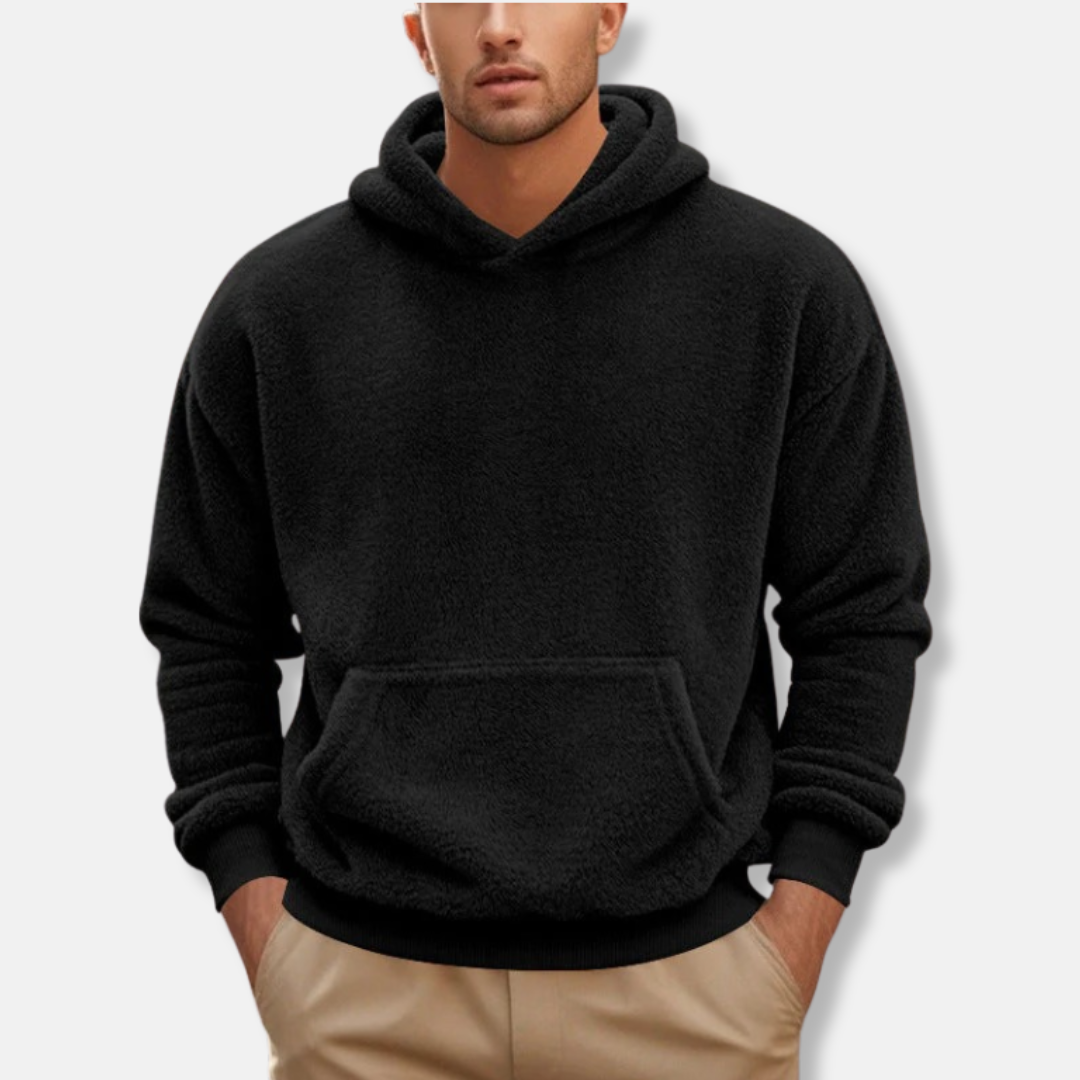 Men's Fleece Hoodie with Hooded V-Neck, Kangaroo Pocket, Hip Length