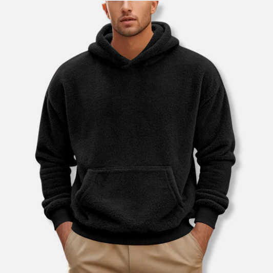 Men's Fleece Hoodie with Hooded V-Neck, Kangaroo Pocket, Hip Length