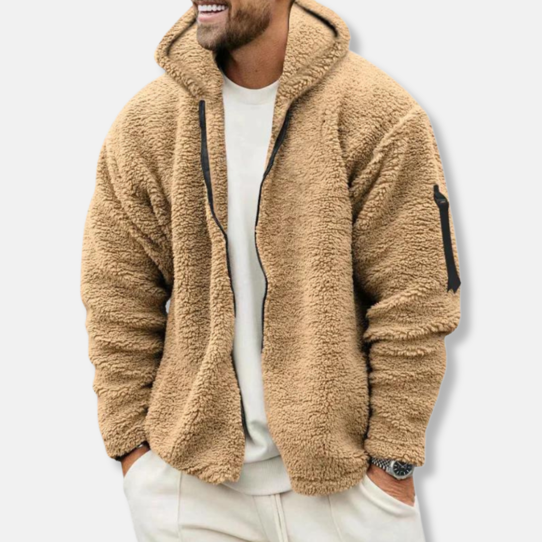 Orsenvi Mens Zip Up Hoodie Sherpa Fleece Relaxed Fit Casual Wear