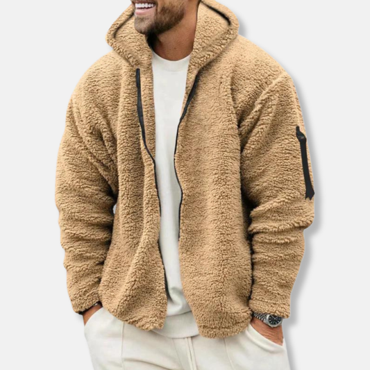 Orsenvi Mens Zip Up Hoodie Sherpa Fleece Relaxed Fit Casual Wear