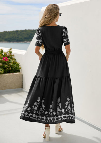 Floral A-Line Flowy Maxi Dress - Short Sleeve, V-Neck, Boho - photo 14