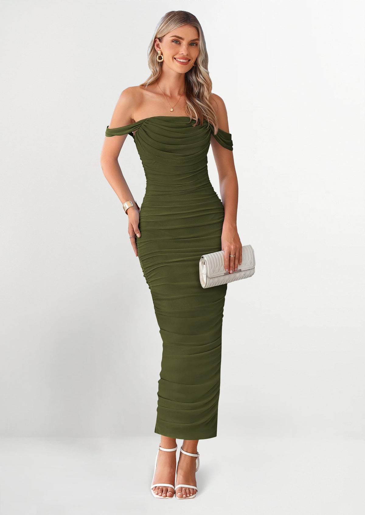 Ruched Bodycon Maxi Dress - Off-Shoulder, Cocktail - photo 18