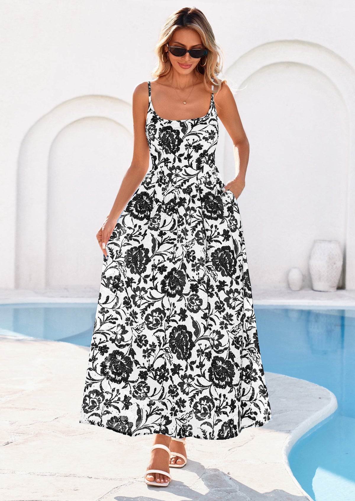 Eyelet Floral Flowy Maxi Dress - Spaghetti Strap, Square - photo 28