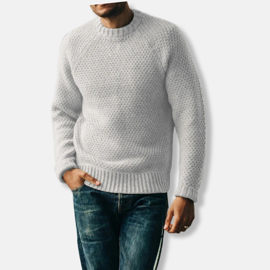 Men's Wool Blend Crew Neck Raglan Sleeves Knit Sweater Relaxed Fit