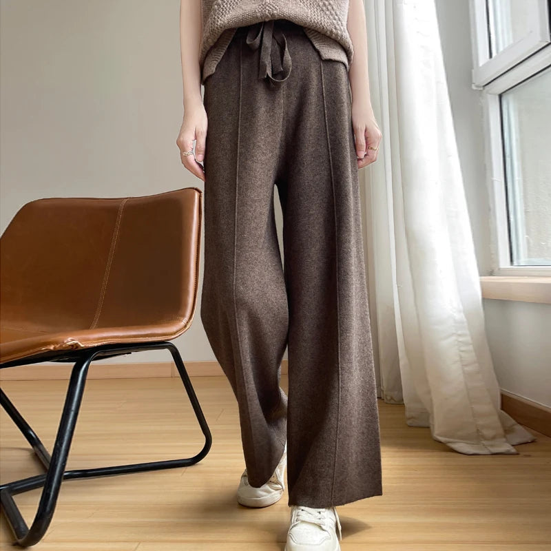 Clara Relaxed Wide Leg Cashmere Pants High Waist Silhouette