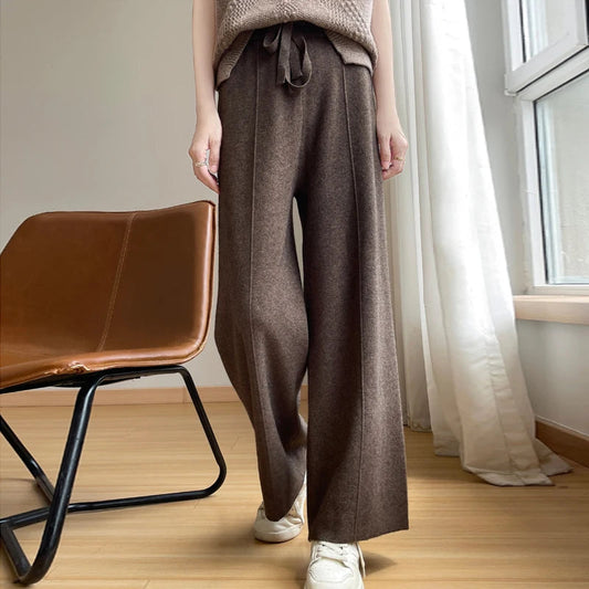 Clara Relaxed Wide Leg Cashmere Pants High Waist Silhouette