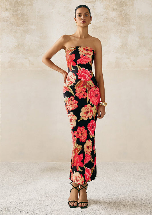 Floral Bodycon Maxi Dress - Strapless, Casual - photo 1