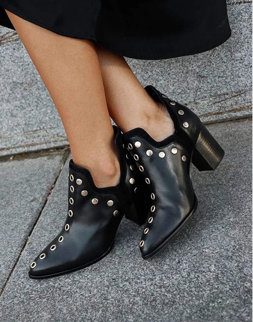 Studded Wide-Heel Boots