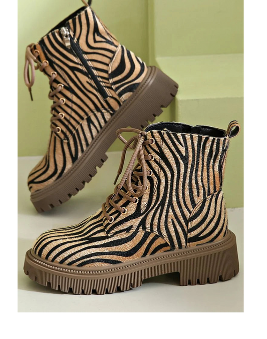 Zebra Lace-Up Boots