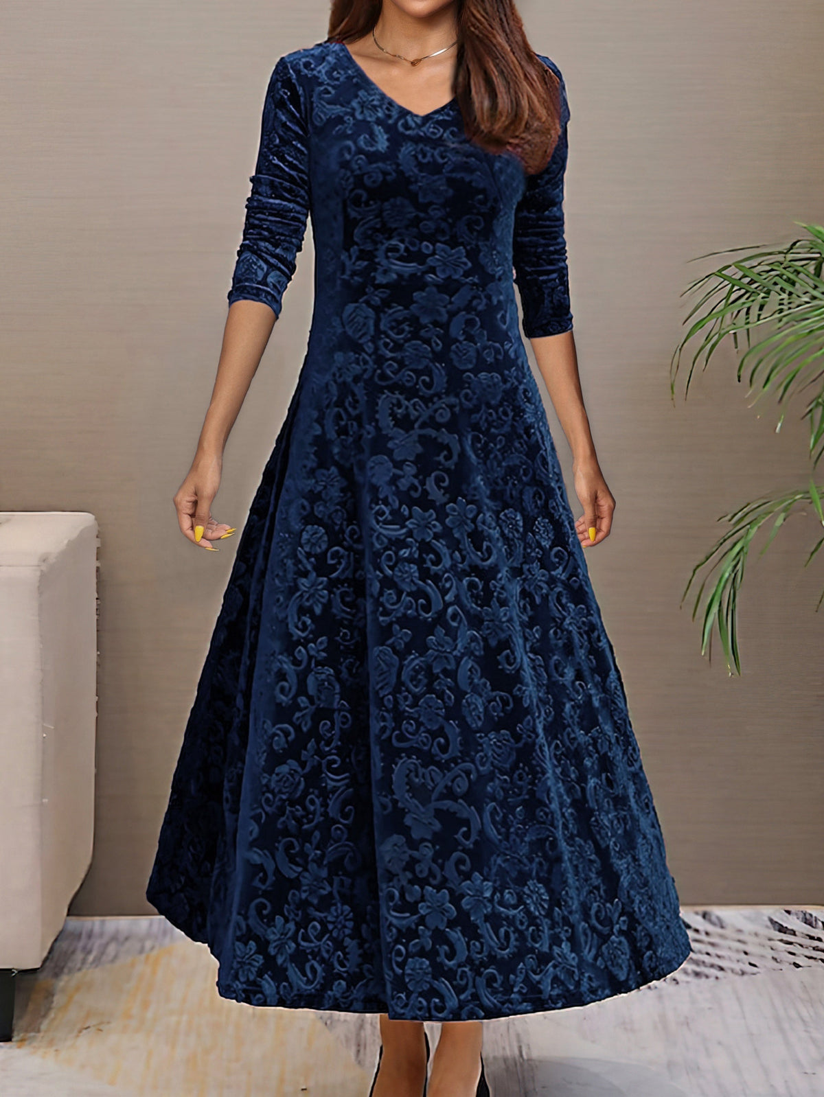 Orsenvi Velvet Evening Dress