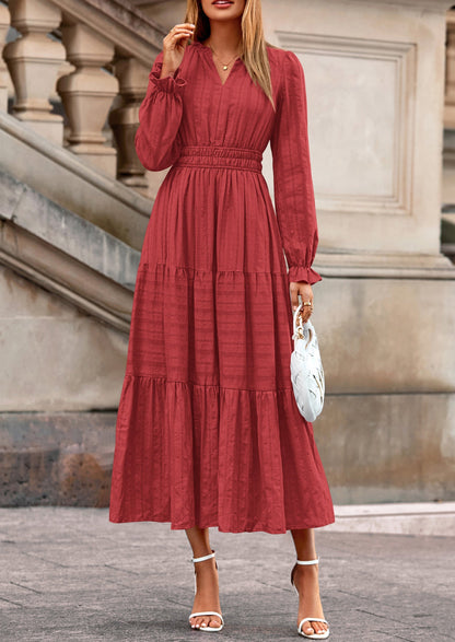 Flowy Maxi Dress - Long Sleeve, V-Neck, Wedding Guest - photo 38