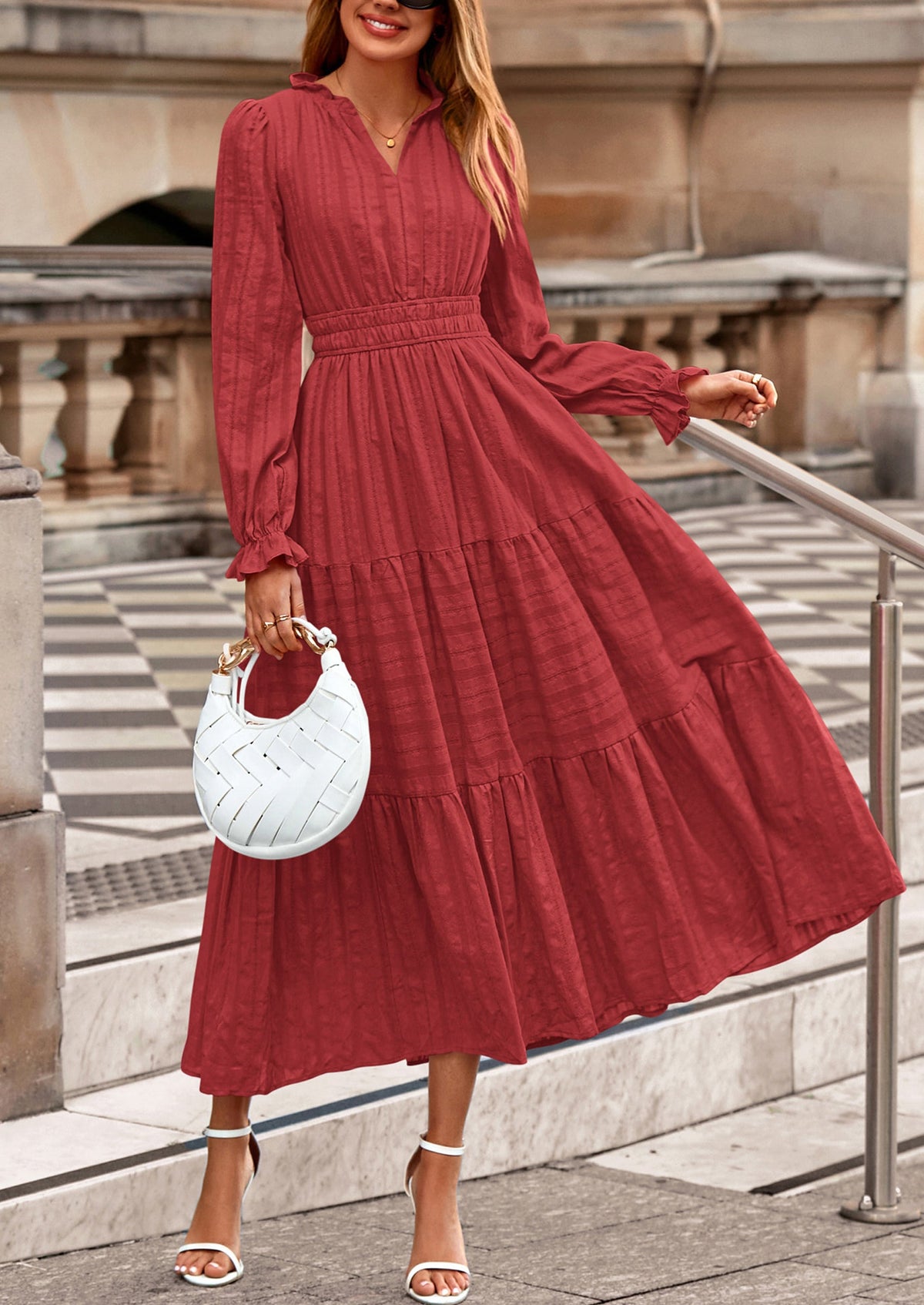 Flowy Maxi Dress - Long Sleeve, V-Neck, Wedding Guest - photo 40