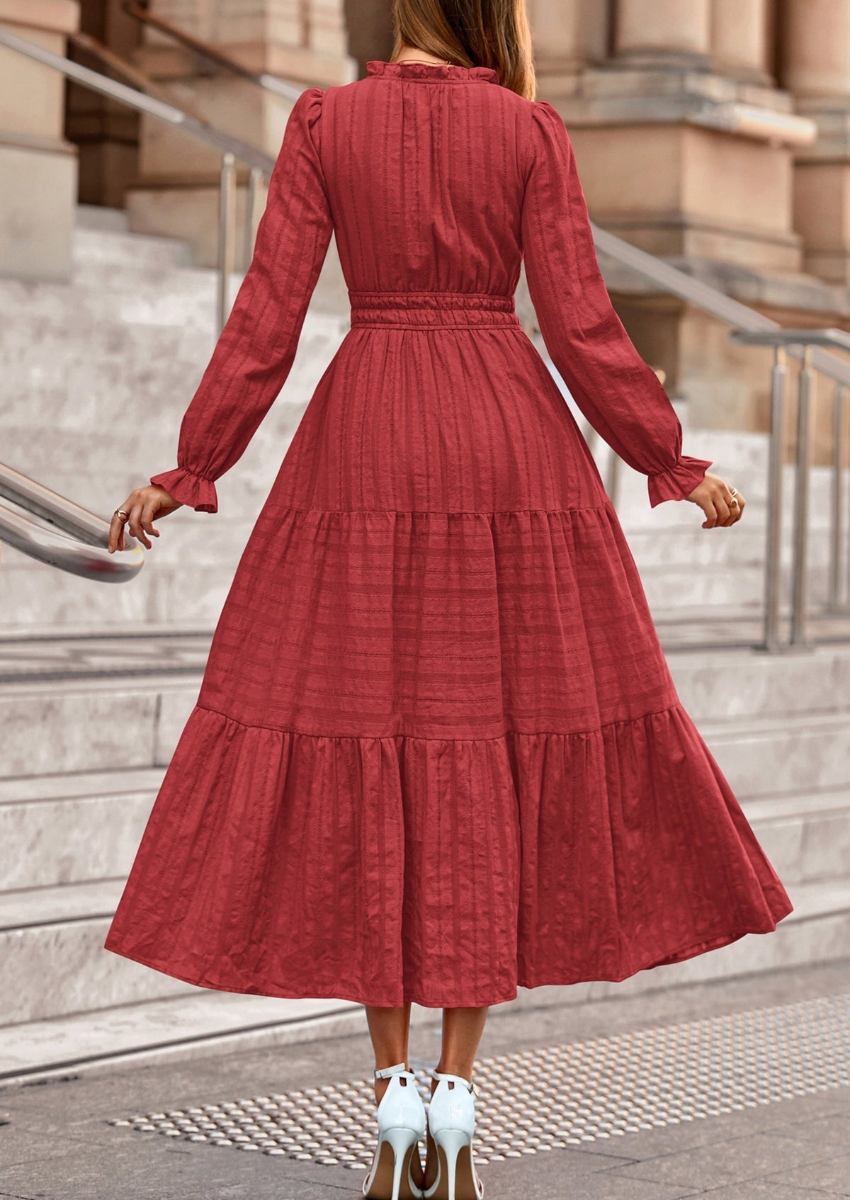 Flowy Maxi Dress - Long Sleeve, V-Neck, Wedding Guest - photo 39