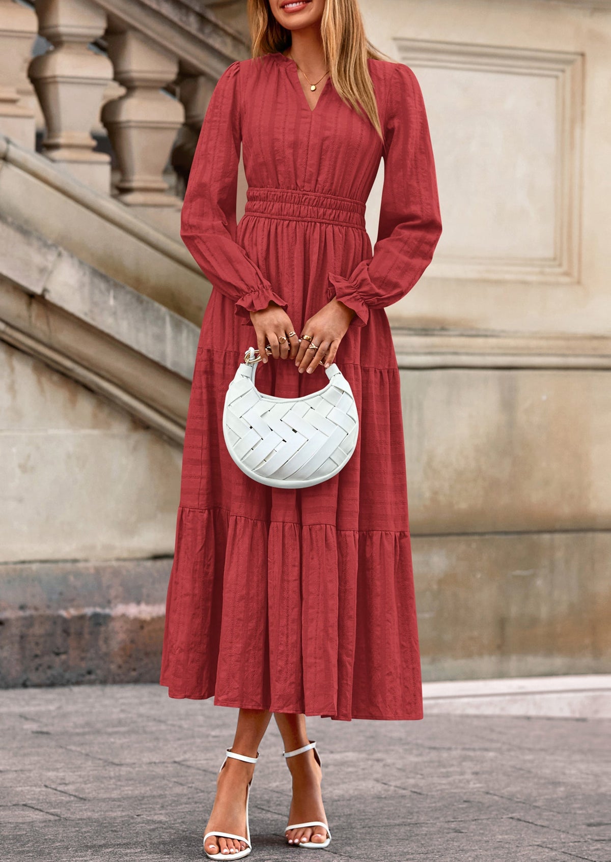 Flowy Maxi Dress - Long Sleeve, V-Neck, Wedding Guest - photo 41