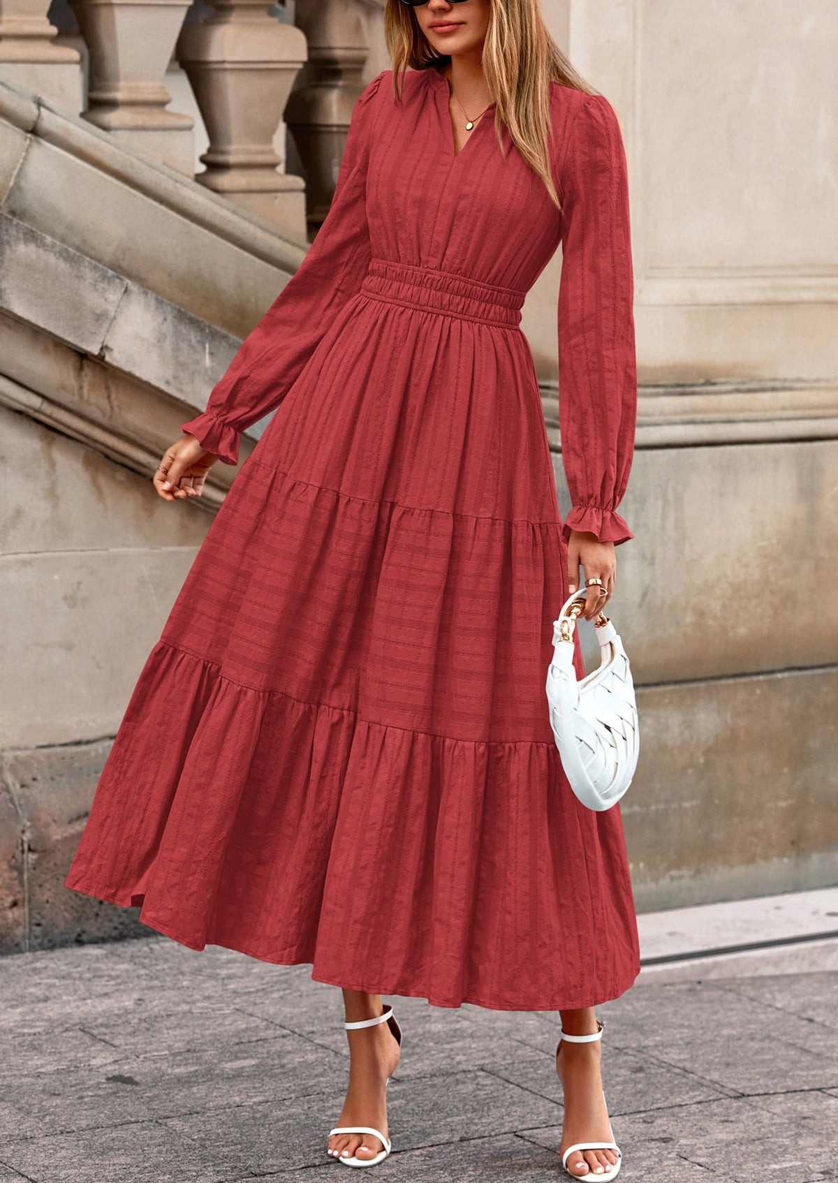 Flowy Maxi Dress - Long Sleeve, V-Neck, Wedding Guest - photo 42