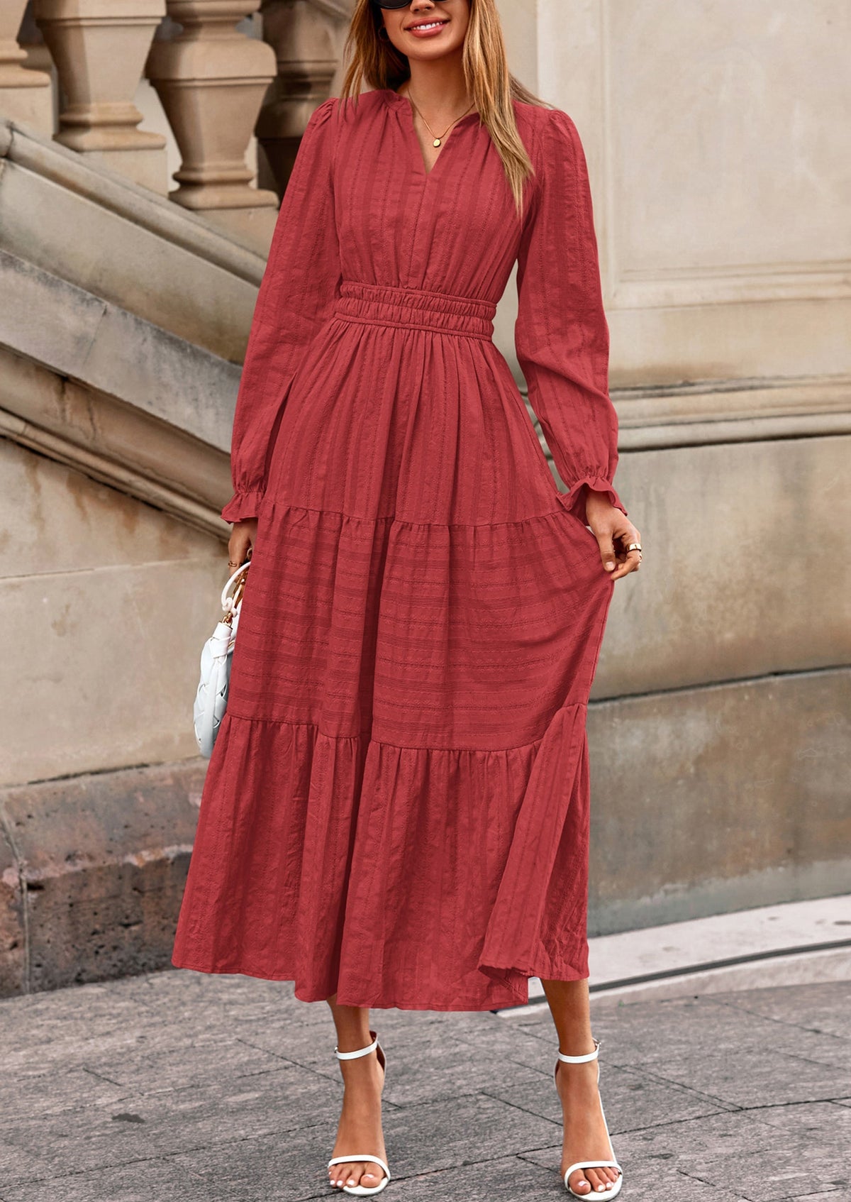 Flowy Maxi Dress - Long Sleeve, V-Neck, Wedding Guest - photo 43