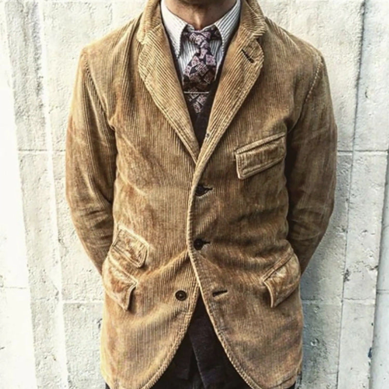 Orsenvi Men's Corduroy Blazer Tailored Fit Notch Lapel SingleBreasted