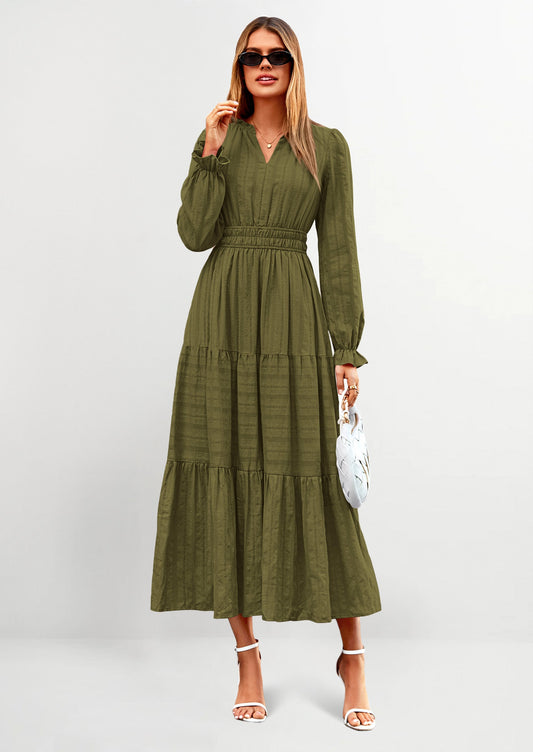 Flowy Maxi Dress - Long Sleeve, V-Neck, Wedding Guest - photo 1